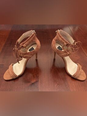 White House Black Market Braided Suede Lace-Up Heels - Tan